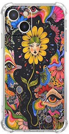 Vesidurt Trippy Psychedelic Flower Case for iPhone 13 Mini,Hippie Eyes Art Pattern,Unique Soft TPU Bumper Case for iPhone 13 Mini