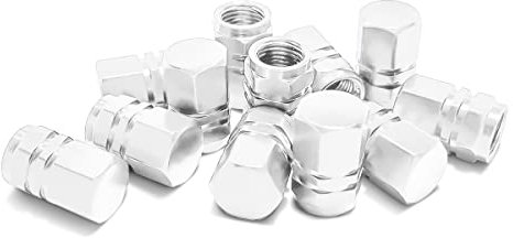 CGEAMDY Aluminium Reifenventilkappen mit Dichtung Sechskant, Sechskant Ersatz für Autos, Alu Sechskant Ventilkappen mit Dichtung Ventil Kappen Abdeckung(Silber-Weiß)