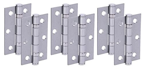 HANDLEZONE® Door Hinges 3 Pairs 76mm / 3 inch Ball Bearing, with Screws - Satin Chrome