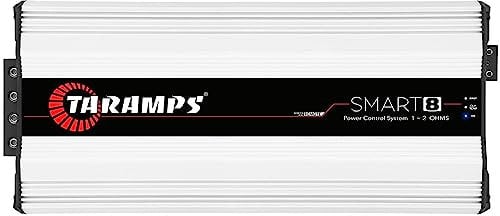 Taramps Smart 8 Class D Amplifier 8000 watts RMS Multi-Impedance 1~2 ohms Power Control System, Monoblock 1 Channel Car Audio, White Amp Great for Competition