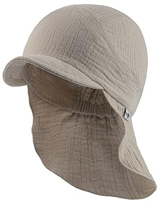 Sterntaler Schirmmütze mit Nackenschutzschutz uni aus Bio -Baumwolle - Unisex Schirmmütze schützt den Kopf vor der Sonne - Sonnenkappe Baby UV 50+ mit Bindeband - beige, 49
