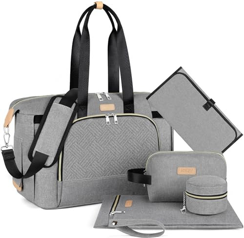 ITIEZY Wickeltasche für Babys – große Mama-Tasche mit tragbarer Wickelunterlage, Schnullertasche, Krankenhaus-Tasche, Reise-Babytasche, A3, Grau, 7 Stück, Medium, Wickeltasche mit tragbarer