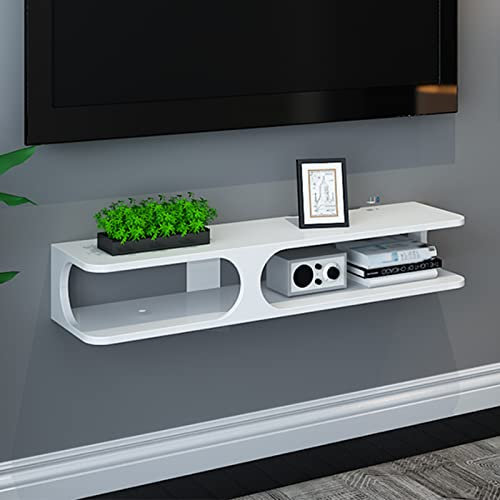 JUNNIU Wall Mounted Tv Unit 35.4In Floating Tv Stand,Black and White Set-Top Box Shelf,Easy to Install and Easy to Clean, Can Accommodate Wired Set-Top Box/Router/Power Strip/Cable/B/90Cm Decoration