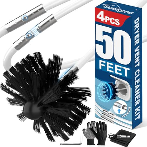 Sealegend 50 Feet Dryer Vent Cleaner Kit, Lint Remover，Upgraded Flexible Quick-Snap Brush with Drill Attachment,Extends Up to 15 FEET for Easy Cleaning，Cleaning Tools Use with/Without a Power Drill