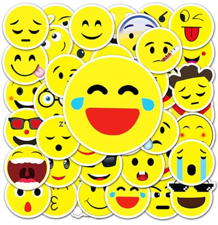 T TAKONE 50 Pcs Vinyl Smiley Aufklebers, Wasserfeste und Wiederverwendbare Lustige Sticker für Koffer, Wasserflaschen, Laptop, Helm, Moped, MTB, Fahrrad, Skateboard und Fahrräskateboard