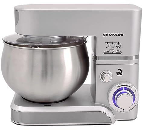 Syntrox Germany Küchenmaschine & Knetmaschine Basic 5 Liter, Stabile rutschfeste Gummifüße, Hochwertiges Design, Multifunktionale Küchenmaschine (Silber)
