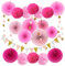 Pink Party Decoration, Pink Hanging Paper Fans, Pom Poms Flowers, Garlands String Polka Dot and Triangle Bunting Flags for Wedding Birthday Graduation Christmas Party Decorations 20 Pcs