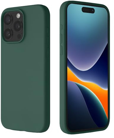 kalibri Premium Silikon Handyhülle kompatibel mit Apple iPhone 15 Pro Max Hülle - Handy Silikon Case - stoßfeste Schutzhülle mit weichem Mikrofaserfutter - Tannengrün