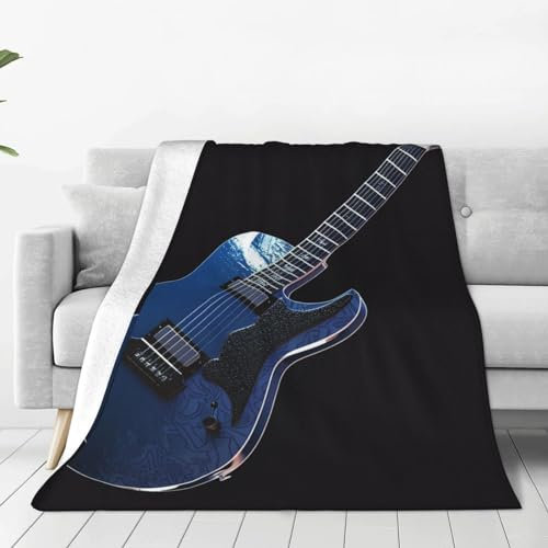 Decke, Blauer Gitarrendruck, ultraweich, warm, für Couch, leichte Bettdecken für Sofa, Stuhl, Schlafzimmer, Wohnzimmer 200 X 150 cm