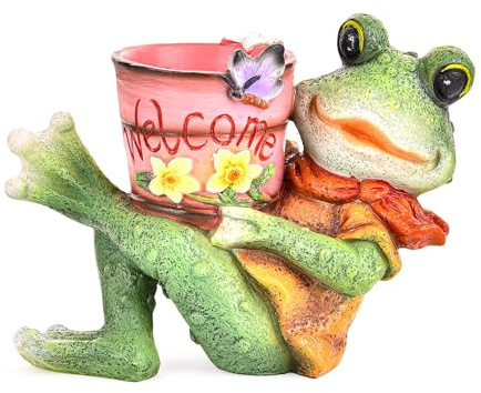 Sungmor Resin Frog Garden Statue, Pink Succulent Pot