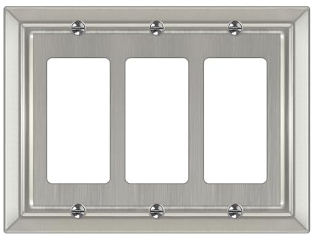 Dyekou Metal Switch Cover, 3-Gang, Brushed Nickel, Standard Size Outlet Plate, Wall Plates-20002, Triple Decorator