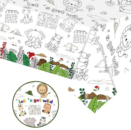Tischdecke zum Ausmalen,137x274cm Papiertischdecke zum Ausmalen,Bemalbare Tischdecke Waldtiere,Ausmal Tischdecke,Deko Kindergeburtstag,Kreative Kinderbeschäftigung,Ausmalen Tiere,Mal Mich Bunt