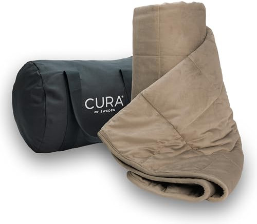 CURA Gewichtsdecke fürs Sofa 6kg - Tägliche Tiefenentspannung - Ideale Sofadecke Wohndecke o. Couchdecke Kuscheldecke XXL 140x200 cm Therapiedecke - Schwere Decke für Sofa - Weighted Blanket Hellbraun