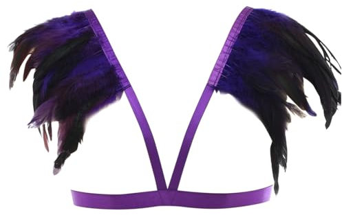Damen Federn Riemchen Schulterklappe Wing Punk Rave Burning Man Frauen Feather Einstellbare Body Harness BH Stil Dessous Sling Schal Shrug Karosserie Geschirr