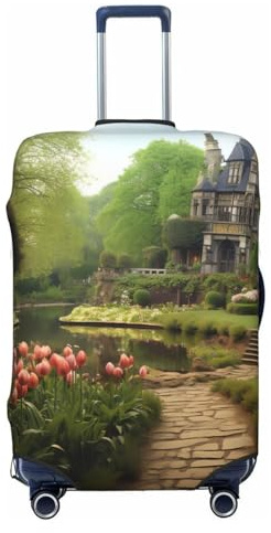 BTCOWZRV Manor Garden Gepäckabdeckung, staubdicht, elastisch, Reisegepäckschutz, Kofferschutz, Gepäckhüllen, passend für 45,7 - 81,3 cm Gepäck, Schwarz , M