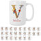 Bee Ingenious Tazas personalizadas con nombre e inicial: Tazas de cafe A-Z de ceramica Tazas de desayuno con letra Taza XL 443ml Tazas originales para regalar Tazas de te A-Z (V)
