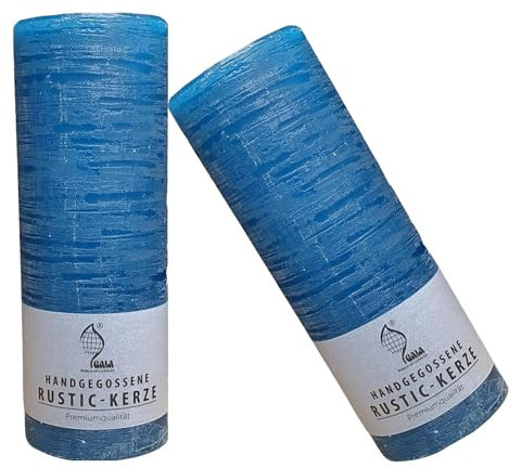 2 Marken Rustik Stumpen Kerzen - Teal (blau) - 2 Stück - Haushaltskerzen - Lange Brenndauer - Unparfümiert - Natürliches Pflanzenwachs - Ohne Palmöl - Advent - Weihnachten