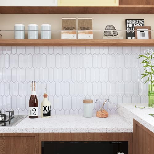 CRE8TIVE azulejo de pared blancos largos hexagonales para cocina, 3D, adhesivos para baño, impermeables, chimeneas, escaleras, 4 unidades, 30,5 x 30,5 cm