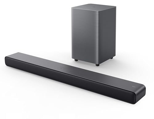 TCL Barre de Son S55H Classe S 2.1 avec Dolby Atmos, DTS Virtual:X, Caisson de Basses sans Fil, Streaming de Musique Bluetooth et calibrage Automatique de la pièce