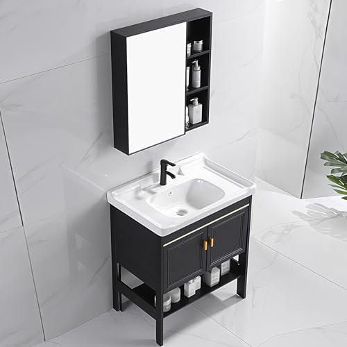 LLZJDDPLY Conjunto de baño. Mueble de baño con Lavabo, con Lavabo cerámico & Armario con Espejo. Mueble MONTADO(Size:60x40cm)