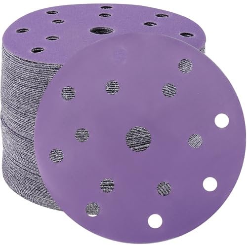 STEBRUAM 50pcs 150mm Sanding Discs 600 Grit 15 Holes Hook and Loop Sanding Pads for 6Inch Random Orbital Sander Purple