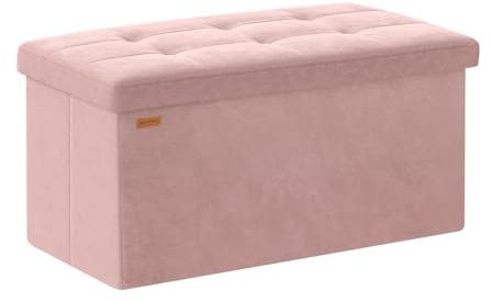 ABHENG Folding Storage Ottoman, Velvet Storage Bench, Footrest, Bed End Stool, Footstool, Removable Divider, for Living Room, Bedroom, 38 x 76 x 38 cm, 300 kg Load Capacity, Jelly Pink ASND01P
