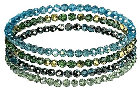 Uwiyo Bracelet de Bohème en Perles de Cristal 4 Pièces Bracelet Pierre Naturelle Femme Réglable Bracelets de Perle Cristaux Multicouches (Bleu#3)