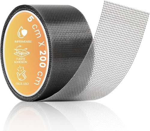 Emagsa Cinta Reparadora de Mosquiteras. Cinta mosquitera Adhesiva de color negro (5 cm x 2 m) Muy Resistente ideal para Reparar Mosquiteras Rápida y Fácilmente.