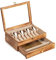 Emfogoo Besteckkasten, 2-Schicht Holz Besteckkasten mit Glasdeckel, 36.8 × 26.9 CM Vintage Stil Dekor Silberbesteck Aufbewahrung für Feine Silberbesteck & Utensilien, Geschenkideen (Rustikal Braun)