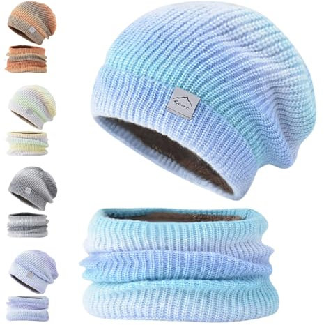 Eachans Winterstrickmütze, Wintermütze Strickmütze mit Loopschal Damen Warme Mütze Beanie Herbst Winter Schal und Mütze Set 56-60CM