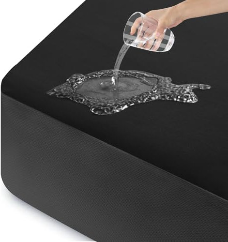 ohano Wasserdichter Matratzenschoner 200x200cm, Feinem Flanell Mikrofaser-Spannbettlaken, Inkontinenzauflage, Nässeschutz Bettlaken Spannbetttücher,Wasserdicht und Atmungsaktive Matratzenbezug,Schwarz