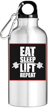 Eat Sleep Lift Repeat Gym Dude's Tourist Water Bottle Silver
