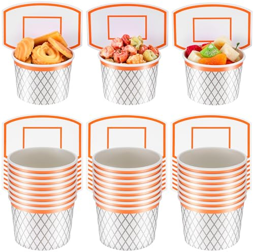 APLZGMG Vasos de canasta de baloncesto, 24 juegos de vasos de papel de aro de baloncesto, suministros de fiesta de baloncesto, cuencos desechables para alimentos, vasos de papel para fiestas temáticas