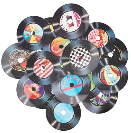 NICENEEDED 20 Pcs Record Wall Collage, Record Cutout Banner, CD Album Cover Posters Collage 1950's Rock and Roll Music Party Decorations PVC Record Wall Decor Signs Wall Stickers