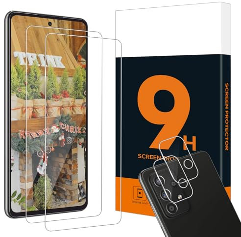 Carantee Schutzfolie für Panzerglas für Samsung Galaxy A72 5G, 2+2 Stück Anti-Staub A72 Schutzglas mit Kameraschutz, Anti-Fingerabdruck, 2.5D Abdeckung, 9H Härte, Hohe Klarheit A72 Displayschutzfolie