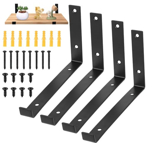 4 Pcs Scaffold Board Shelf Brackets Heavy Duty Shelf Brackets for Shelving Bracket, Black Industrial Rustic Metal Wall Brackets with Lips for Scaffold Boards(237 mm/9.33 inch)