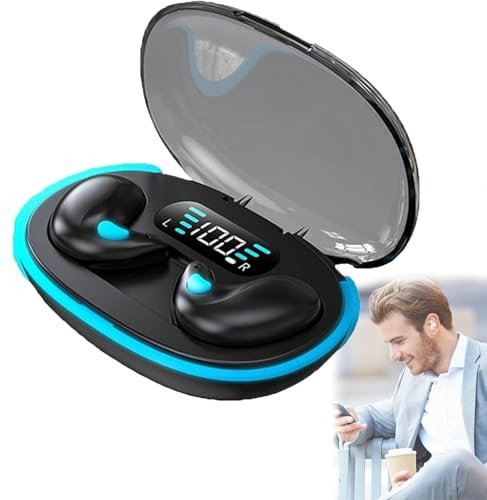 Konbawa Bone Conduction Sleep Bluetooth Headset, in-Ear 5.3 Wireless Noise Cancelling Sports Earphones, Wireless Earbuds, Headphones Bone Conduction with LED Digital, Wireless Earbuds for Sport, Work