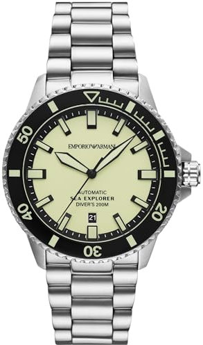 Emporio Armani Watch for Men, Quartz Movement and 42mm Case Size with Stainless Steel, Leather or Silicone Strap Hellgrün und Silberton, 42.5MM