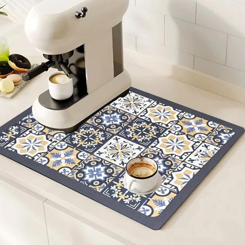 SOQKEEN Kaffeemaschine Abtropfmatte, 60 x 40 cm Abtropfmatte Geschirr mit Schmutzabweisender Gummisohle, Kaffeemaschine rutschfeste Unterlage Unter Kaffeemaschine Geschirrabtropfgestell