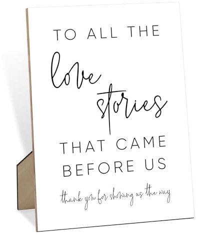 To All The Love Stories That Came Before Us Sign for Wedding, Wedding Decorations for Reception, 8X11 Wooden Sign with Stand, Wedding Centerpiece Table Decorations for Bridal Shower Engagement Party
