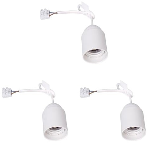 Kopp Renovier-Fassung, vormontiert mit ca. 13 cm sichtbarer Leitung H03VV-F 2x0,75mm², Lüsterklemme und Zugentlastung, E27, max.60W, Farbe weiß, 214602007 (Packung mit 3)