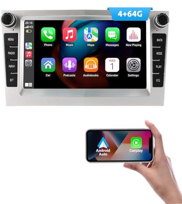 ESSGOO 4+64G Drahtloses Carplay und Android Auto Autoradio Für Vauxhall Opel Corsa C/D Zafira B Astra H Zafira b Meriva Vivaro Signum Combo mit 7 Zoll Touchscreen Bluetooth FM RDS GPS WiFi Silber