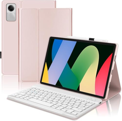 WAVATA Clavier pour Redmi Pad SE 2023 11, Étui Clavier pour Xiaomi Redmi Pad SE 2023 Magnétique Détachable AZERTY Layout Français Bluetooth, Rose