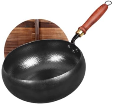 KESOTO Wokpfanne mit Deckel 24 cm, induktionsgeeignete Wokpfanne, Antihaftbeschichtung, Wokpfanne aus Gusseisen für Induktion, Elektro- und Gasherd, Grillpfanne, ideal für die Küche zu Hause