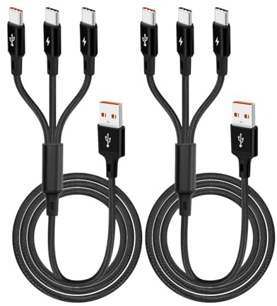 YANBORONSN Multi USB C Kabel, USB A zu 3 USB C, Unterstützung 3A, Nylon geflochtenes Kabel, Geeignet für Mobiltelefone und Tablets 4Ft（2 Pack）