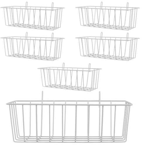 FUNSUEI 6 Stück Gitterkorb zum Einhängen, 23 x 10 x 7,5 cm Metallkorb Weiß mit Haken, Wandgitter Korb Weiß Metall Gitterkorb Regalkörbe Körbe für Blumentöpfe Regal, Organisation