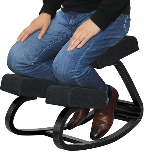 MallVitally Ergonomischer Kniestuhl ausMassivholz mit Wippfunktion,gepolsterte Sitz-und Knieauflage fuirBuro, Homeoffice und Lernen, bis 100kg