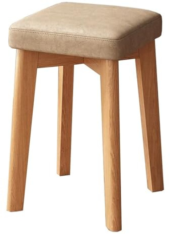 ZJYIGOWL Leder Esstisch Stühle Holz Gepolsterte Stapelbare Hocker Für Zuhause Armloser Stuhl Schminkhocker Mit Holzbeinen, Komfortpolster Für Wohnzimmer, Büro, Schlafzimmer(Beige,Natural Legs)