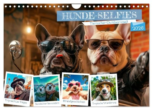 HUNDE-SELFIES Tierischer Outdoorspaß (Wandkalender 2026 DIN A4 quer), CALVENDO Monatskalender: Reiselust und Abenteuer erleben (CALVENDO Tiere)