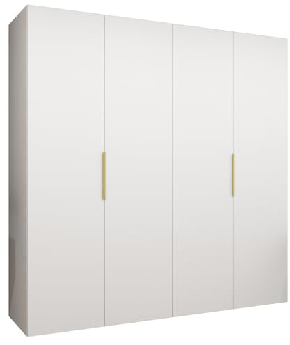 MEBLE KRYSPOL - Kleiderschrank - Drehtürenschrank - Schrank 200x202x52cm - Moderner Garderobenschrank Schlafzimmer, Flur, Jugendzimmer - Farbe Weiß, Griff Gold - Marbella 1 200